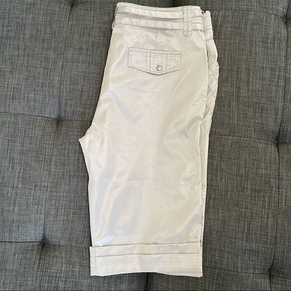 Silver Shiny Strappy Belt Bermuda Length Shorts - Picture 2 of 8